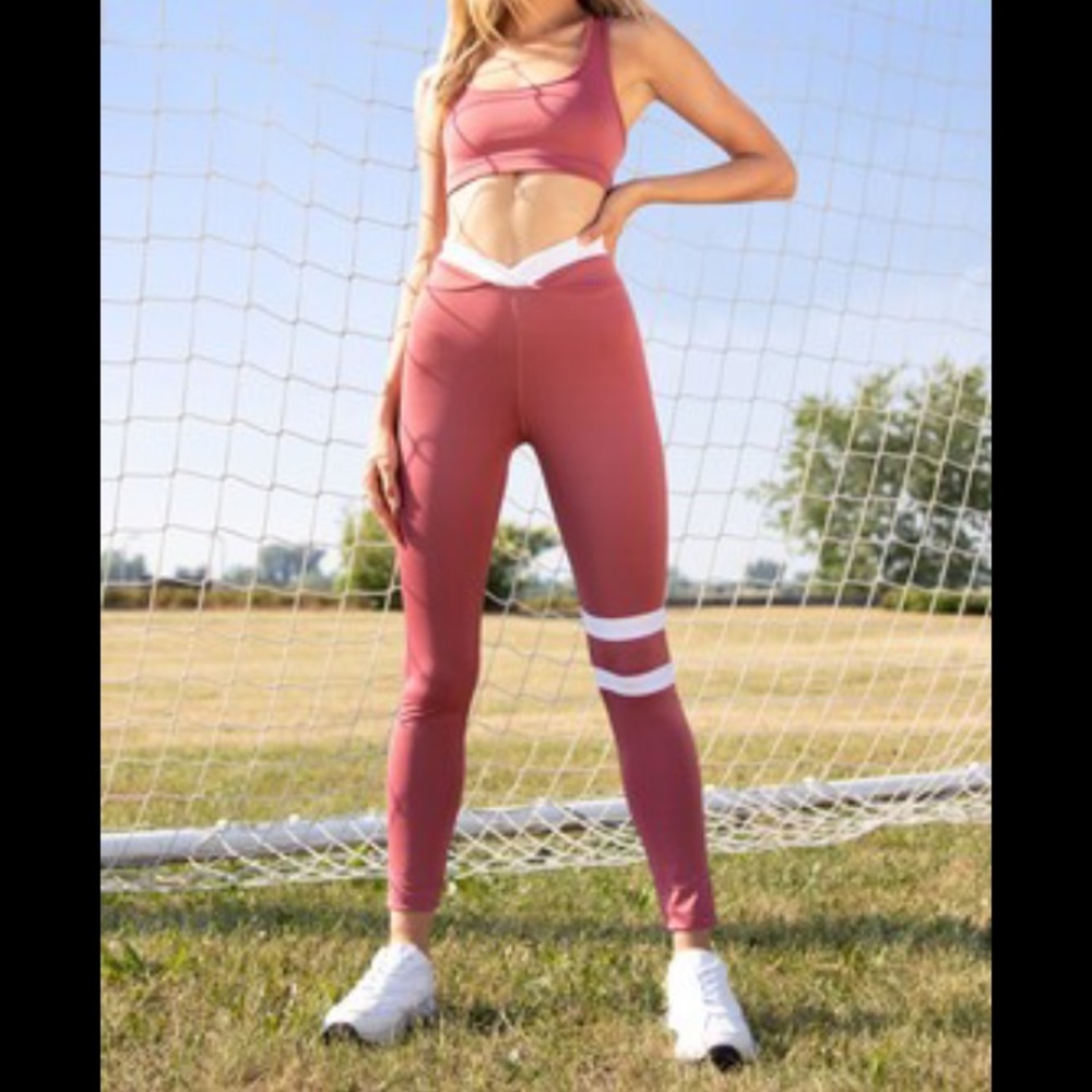 Nasty gal striped high waisted leggings mauve